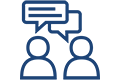 An icon displaying silhouettes of two people, each with a speech bubble above their heads, signifying dialogue or communication.